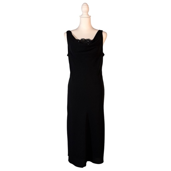 Vintage Dresses & Skirts - 90s Black Midi Dress Women’s 12 Cowl Neck Sleeveless‎ Glam Classic Retro